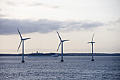 Windräder und Kreuzfahrtschiff vor Kopenhagen, Dänemark, Europa