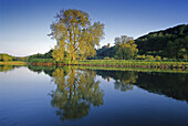 View over the river Ruhr towards Blankenstein castle, near Hattingen, Ruhr Area, North Rhine-Westphalia, Germany