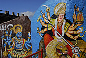 Kali and Shiva painted on rock boulders, Golconda Fort, Hyderabad, Andhra Pradesh, India, Asia