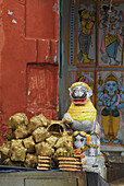 Sculpture and baskets for oblations at Jagannath Temple, Puri, Orissa, India, Asia