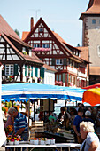 Market on marketplace, Gengenbach, Black Forest, Baden-Wuerttemberg, Germany