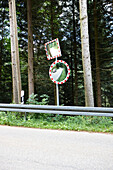 Two traffic mirrors beside a street, Black Forest, Baden-Wuerttemberg, Germany