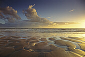 Deserted beach at sunset, Brittany, France, Europe