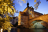 Old city hall and bridge over river Regnitz, Bamberg, Upper Franconia, Bavaria, Germany