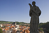 View from the castle over the old town with the church of St. Veit, Cesky Krumlov, South Bohemian Region, Czech Republic