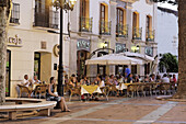 Hotel and bar at main square, Nerja, Andalusia, Spain