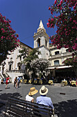 Piazza IX Aprile with San Agostino church, Taormina, Sicily, Italy
