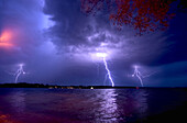 Thunderstorm over lake Chiemsee, Gstadt, Bavaria, Germany