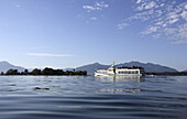 Ferry an lake Chiemsee, Fraueninsel in background, Bavaria, Germany