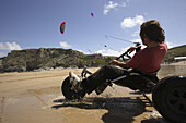 Kite buggy, Watergate Bay, Cornwall, South West England, Great Britain