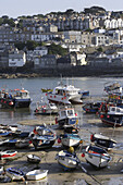 Boats in harbor at low tide, St Ives, Cornwall, England, Great Britain