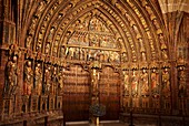 Polychrome Gothic front, church of Santa Maria de los Reyes, Laguardia, Rioja Alavesa, Alava, Basque Country, Spain