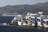 Häuser an der Küste, Klein Venedig in Mykonos, Griechenland, Europa