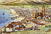 Painting on ceramic tiles of Malaga in the 18th century. Andalusia, Spain