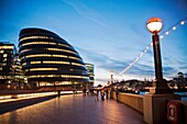 City Hall is the headquarters of the Greater London Authority Designed by Norman Foster, it opened in July 2002 The building has an unusual bulbous shape, intended to reduce its surface area and thus improve energy efficiency