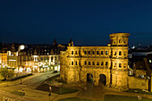 Germany, Rheinland-Pfaltz, Mosel River Valley, Trier, Porta Nigra, 2nd century Roman structure, evening