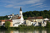 Inn River and St. Gertraud church, Passau, Bavaria, Germany