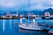 Port Louis, city view from harbor at dawn, Mauritius