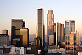 Aerial view of downtown from West 11th Street at sunset, Los Angeles, California, USA