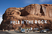 Hole in the Rock tourist shop in winter, Moab, Utah, USA