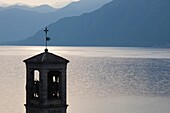Italy, Lombardy, Lakes Region, Lake Como, Argegno, lake view with town church