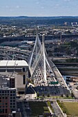 USA, Massachusetts, Boston, Leonard Zakim Bridge and Rt  93, high angle view