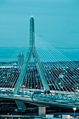 USA, Massachusetts, Boston, Leonard Zakim Bridge, Rt  93, dusk