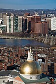 USA, Massachusetts, Boston, Massachusetts State House, Charles River and Longfellow Bridge, high angle view, daytime