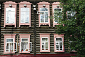 19th Century, Architecture, Building, Buildings, cities, city, Color, Colour, Daytime, Europe, exterior, Facade, Façade, Facades, Façades, Horizontal, House, Houses, Nineteenth Century, outdoor, outdoors, outside, Russia, Tomsk, Window, Windows, Wood, Woo