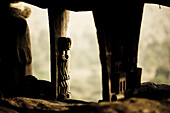 Carved wooden figures in a meeting place of the Dogons, La Falaise de Bandiagara, Mali, Africa