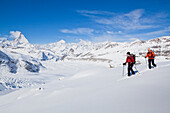 Two female back country skiers, Pennine Alps, Canton of Valais, Switzerland