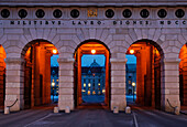 Outer castle gate at night, Hofburg Imperial Palace, Heldenplatz, Vienna, Austria