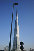 Street lamp and high rise building Burj Khalifa, Burj Chalifa, Dubai, UAE, United Arab Emirates, Middle East, Asia