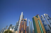 High rise buildings under blue sky, Dubai, UAE, United Arab Emirates, Middle East, Asia