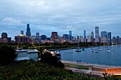 Lake Michigan und Skyline vom Shedd Aquarium gesehen, Chicago, Illinois, USA