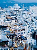 View of the mountaintop city of Fira, Santorini, Greece