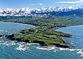 Kaikoura township the Kaikoura Peninsula and the Seaward Kaikoura Range behind New Zealand