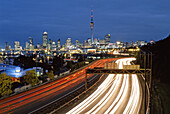 Auckland´s motorway at dusk from the Ponsonby over-pass New Zealand