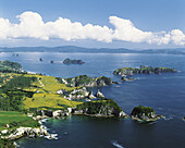 Aerial view of coastline near Hahei Coromandel New Zealand