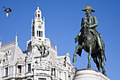 Equestrian statue of King Peter IV in Praça da Liberdade, Porto, Portugal