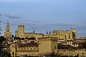 Stadtmauer, die Kathedrale Notre-Dame-des-Doms und Papstpalast in Avignon, Vaucluse, Provence, Frankreich, Europa