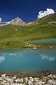 Mountain lake Lai da Ravais-ch suot, Berguen, Canton of Grisons, Switzerland