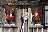 Sign, alpine cabin, Alp Lapisa, Val d'Illiez, Valais, Switzerland