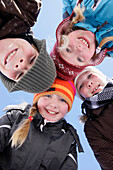Children smiling at camera, Galtuer, Paznaun valley, Tyrol, Austria