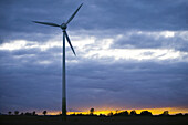 Wind power stations in sunset