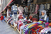 Market of woolen goods at the city wall next to the entrance of Viru Street, Tallinn, Estonia, Europe