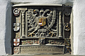 Coat of arms on Klingentor gate, Rothenburg ob der Tauber, Bavaria, Germany