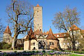 Burgturm Tower with bastion, Rothenburg ob der Tauber, Bavaria, Germany