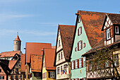 Street with half-timbered houses, Dinkelbuehl, Bavaria, Germany