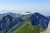 View towards Alpi Apuane mountain range, near Rifugio Rossi hut, Pania della Croce, Alpi Apuane nature reserve park, Alpi Apuane, Apennines, Tuscany, Italy